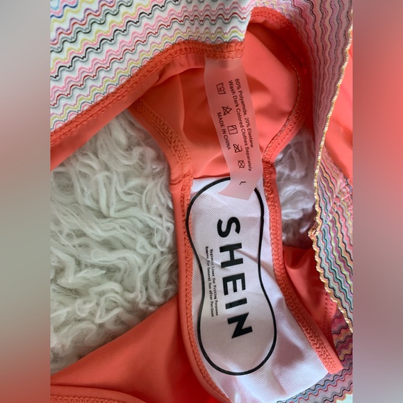 NWT SHEIN Peach Orange High Waist Bikini Bathing Suit L - Picture 6 of 7